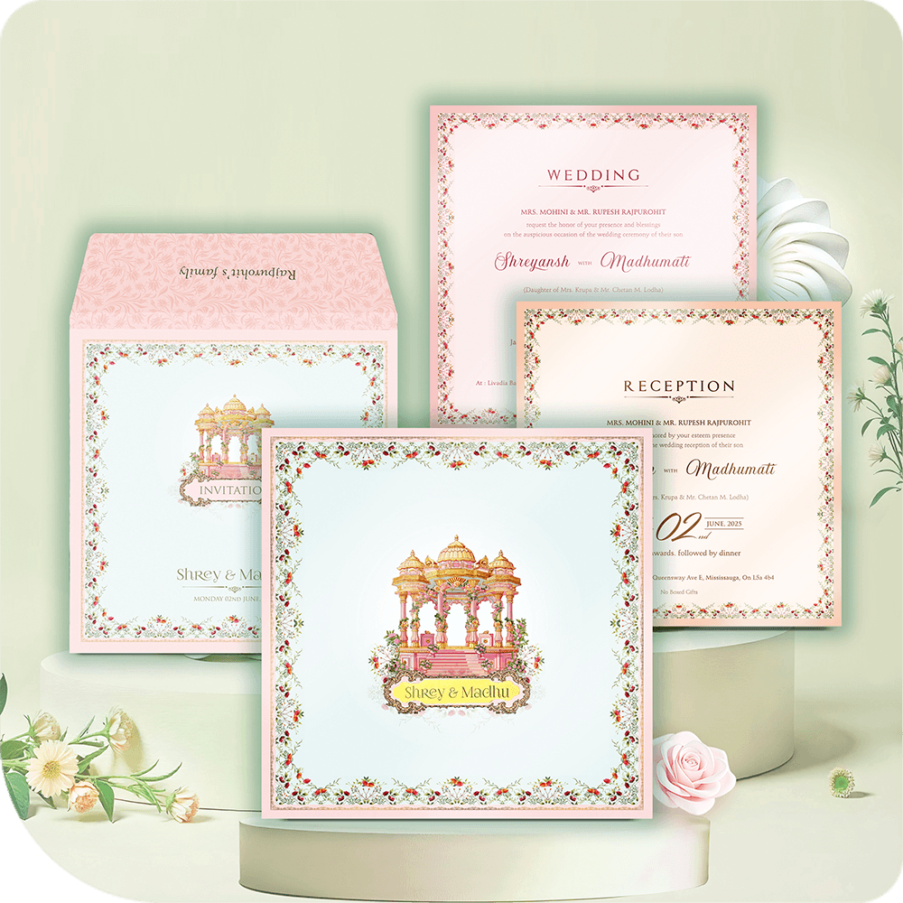 Shaadi na utsav ni shuruaat ek Shreshta Kankotri sathe karo! Aa Rajwadi Lagna Patrika che, jema Sundar Nakashi ane Kalakar Karigari ni anokhi sajavat che. Muhurta Patrike ni paramparik bhavna sathe, aa Vivah Patrika tamara sapna na shadi mate sarvashreshth chhe. Subho Bibaho Patrika ekdum Shrestha Parinam che, jethi Panigrahan Samarambh ekdam smaraniya banse. Aa Mangalyam Patrika che, jema Karigari Vishesh ane Sampurna Shaadi Patrika ni bhavna che.