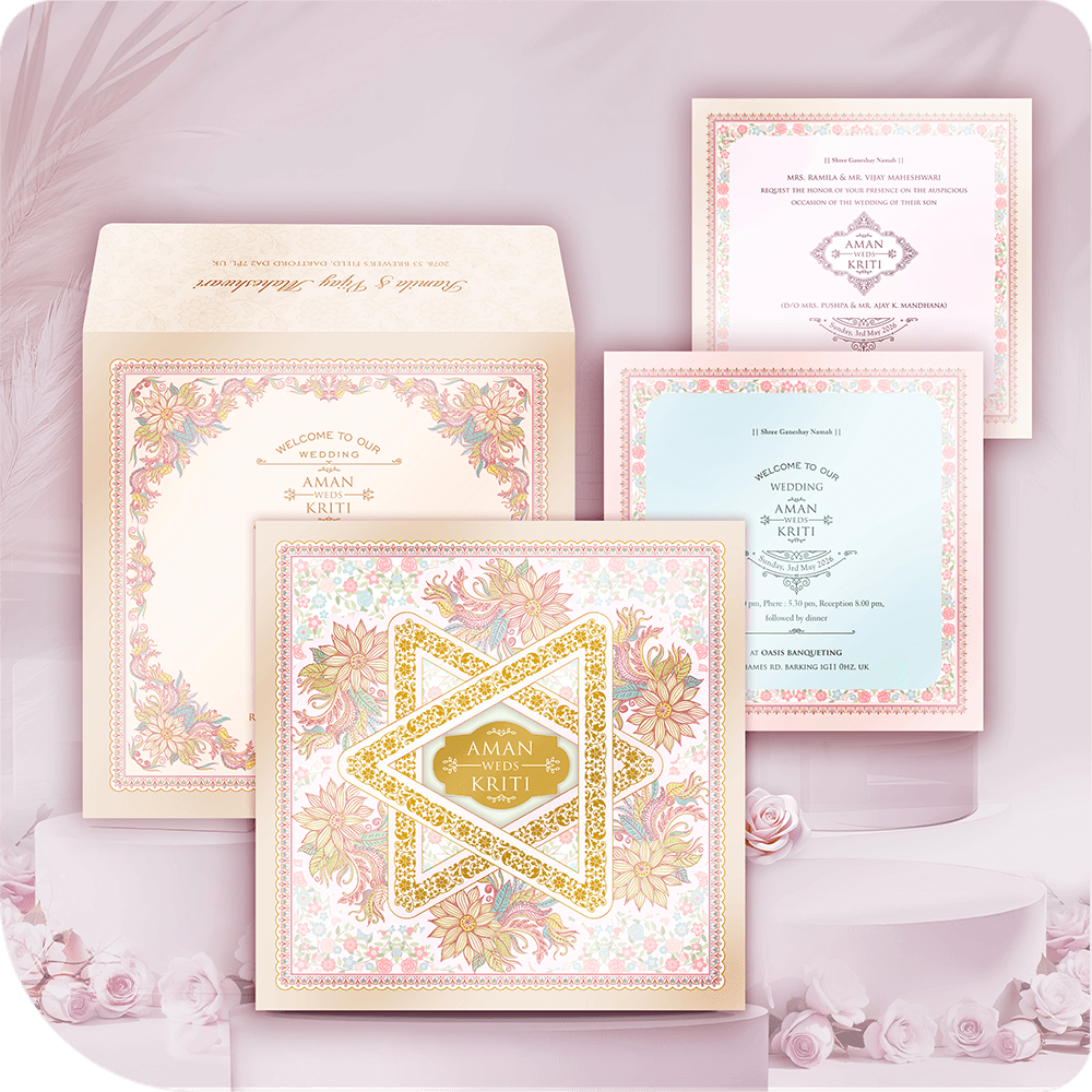 Geometric Star Floral Wedding Invitation Card with Printing
