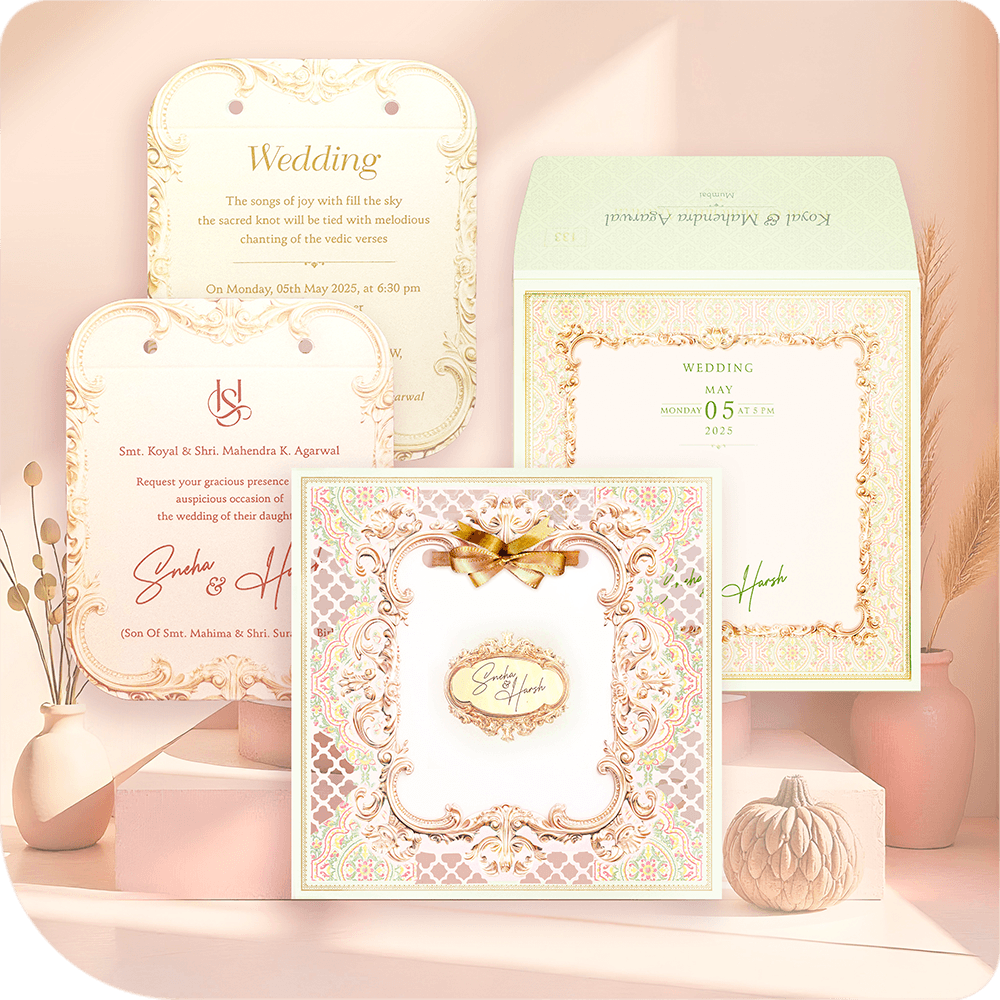 A masterpiece of elegance, this MDF wedding invitation is designed with a distinctive artistic pattern, infused with lavish gold embellishments for a regal touch. The three inserts are centrally aligned, providing a sophisticated presentation that enhances the luxurious appeal. The combination of ornate gold accents and intricate craftsmanship creates an invitation that radiates grandeur and exclusivity