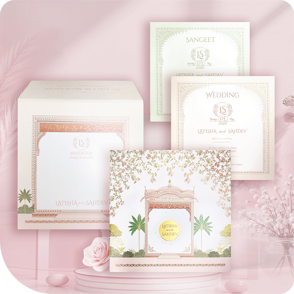 A grand wedding invitation featuring an acrylic centerpiece, radiating tradition and sophistication