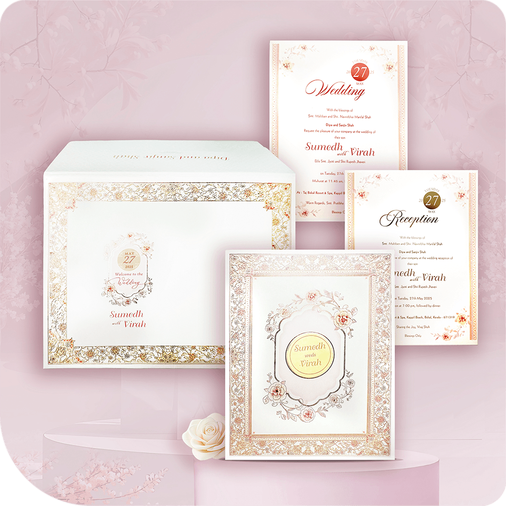 This elegant wedding invitation offers sophisticated refinement with a unique timeless glow. Featuring a premium design and high-quality materials, it's the ideal choice for a luxury wedding celebration. The perfect classic wedding card to set a truly opulent tone.