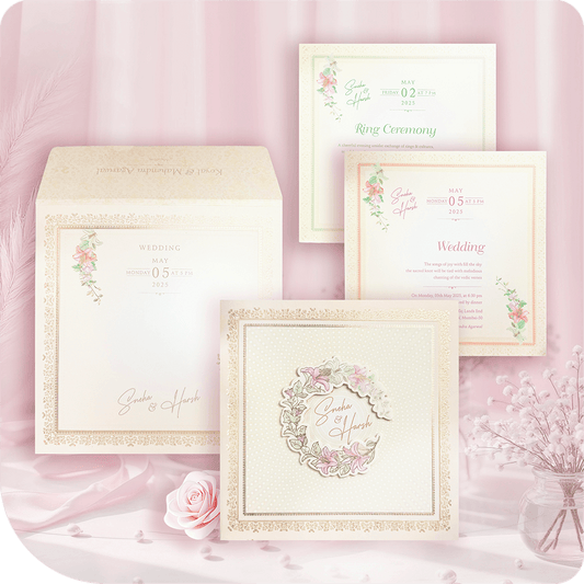 A floral wedding invitation with a 3D paste-up design, adding elegance and depth to your special celebration.