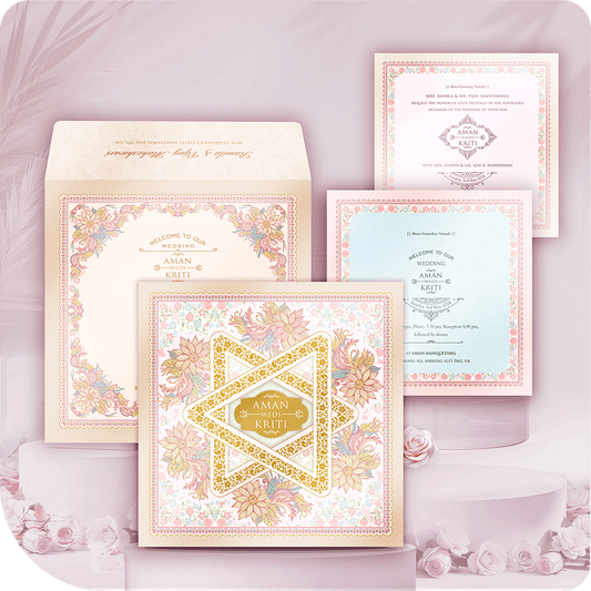 Geometric Star Floral Wedding Invitation Card with Printing