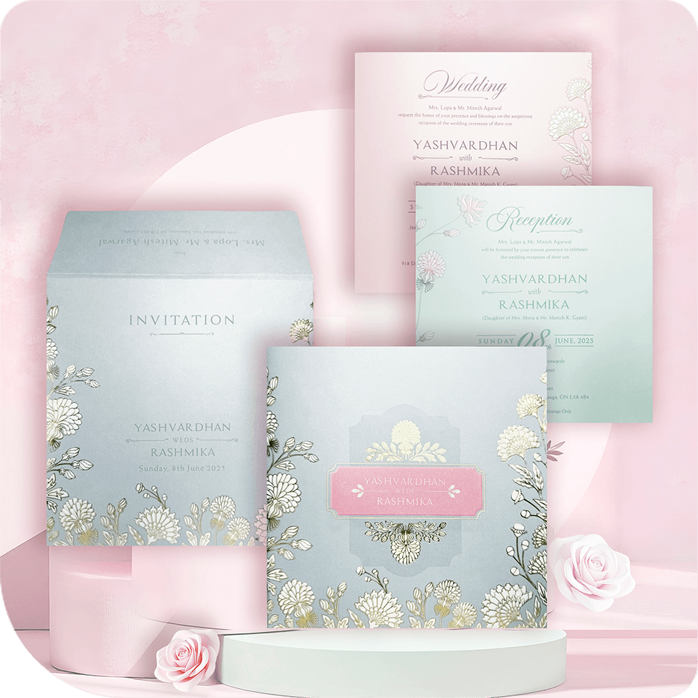 Wedding invitation, floral wedding card, gold foil wedding invite, luxury wedding card, elegant wedding invitation, classic floral design, timeless wedding invite, royal invitation, designer wedding card