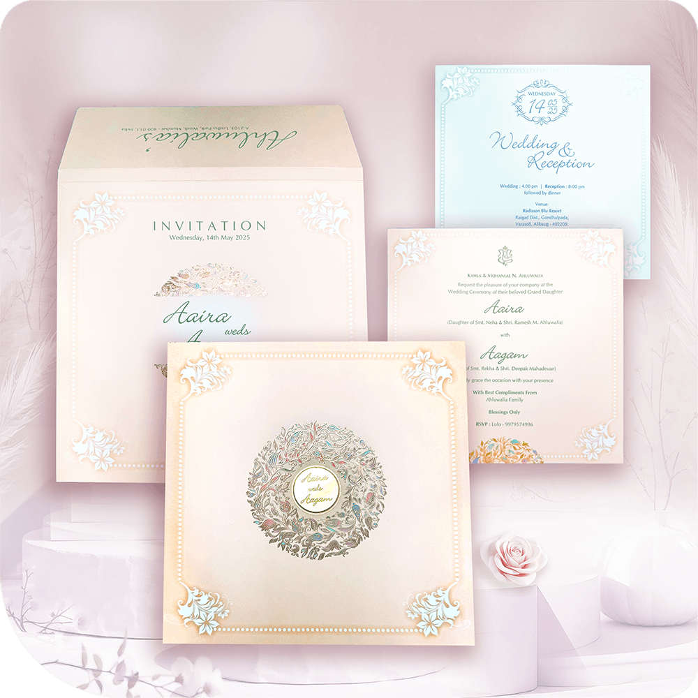 Folder Wedding Invitation, Luxury Wedding Card, Minimalist Wedding Card Cream & White Wedding Card, Golden Foil Artwork, Acrylic Emblem Wedding Invitation, Elegant Wedding Card, Two Inserts Wedding Card, Classic & Versatile Design, Destination Wedding Invitation, Traditional Wedding Invitation, Sophisticated Wedding Card, Premium Wedding Invitation, Wedding Details & RSVP