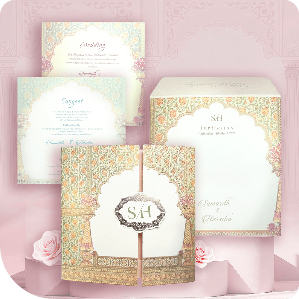 A timeless wedding invitation with a stunning Foiled Past Up, radiating elegance and grandeur