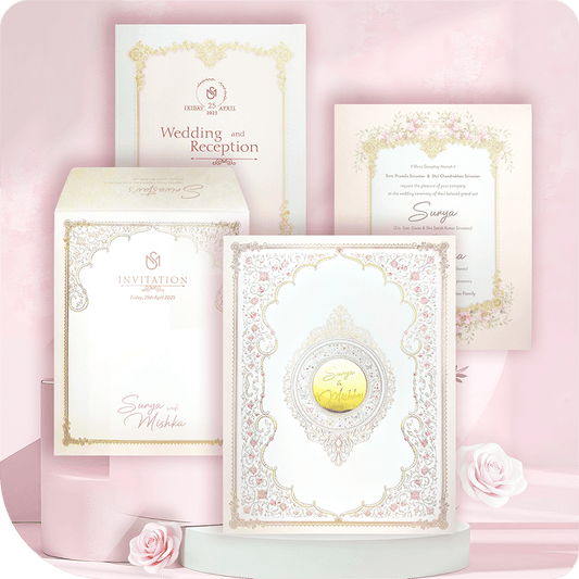 A luxurious wedding invitation with an acrylic centerpiece, designed for an elegant and unforgettable celebration