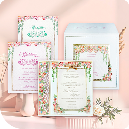 Experience luxury with this Western-Inspired MDF Wedding Invitation. Featuring intricate laser-cut details and vibrant pink, blue, and red floral accents, this invitation blends elegance with modern flair. Three premium inserts are framed with golden detailing, offering ample space for your wedding details. Perfect for destination weddings, modern celebrations, and elegant receptions.